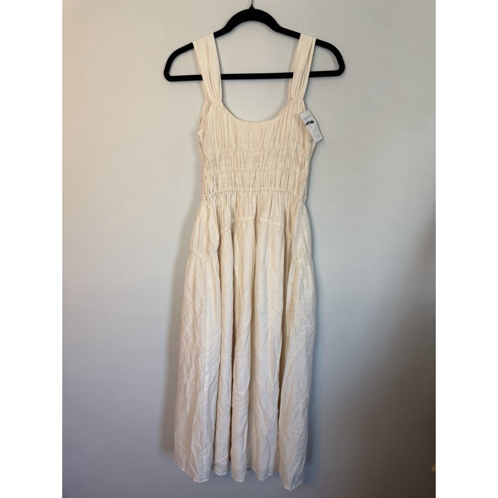 Anthropologie Paige Arpreggio Smocked Linen midi dress Cream size 4 NWT $279 - Picture 7 of 15